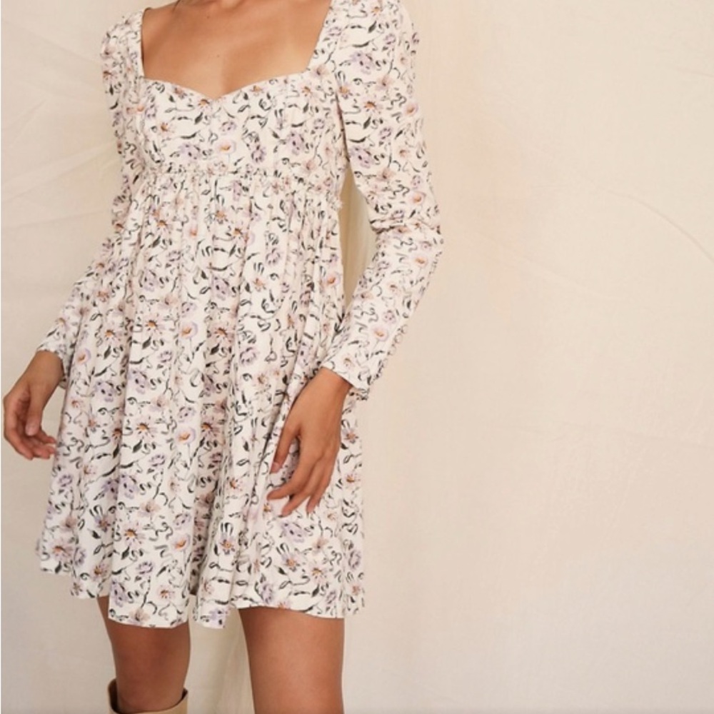 Free People Bessie Babydoll Dress Floral Corduroy